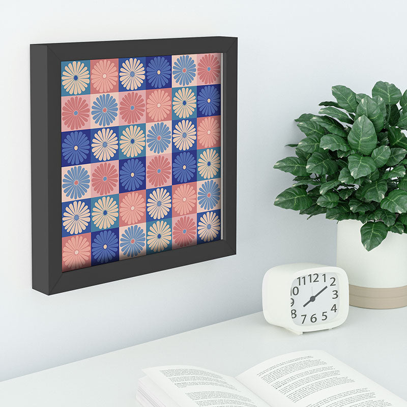 Colour Poems Checker Daisies II Blue Pink Recessed Framing Square