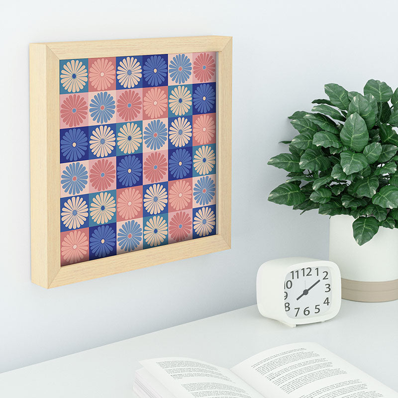 Colour Poems Checker Daisies II Blue Pink Recessed Framing Square