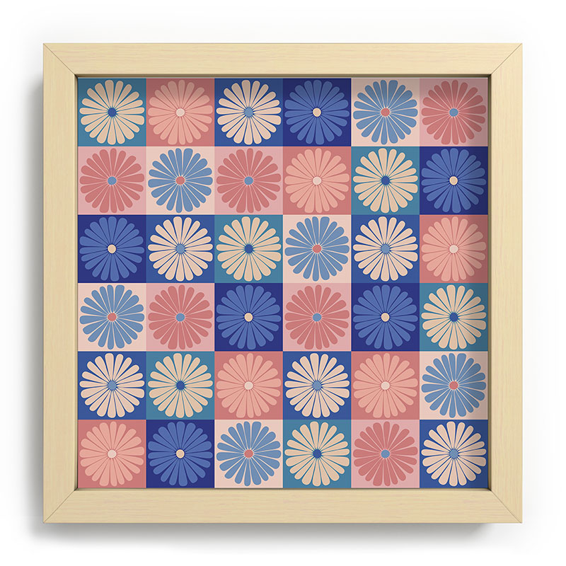 Colour Poems Checker Daisies II Blue Pink Recessed Framing Square