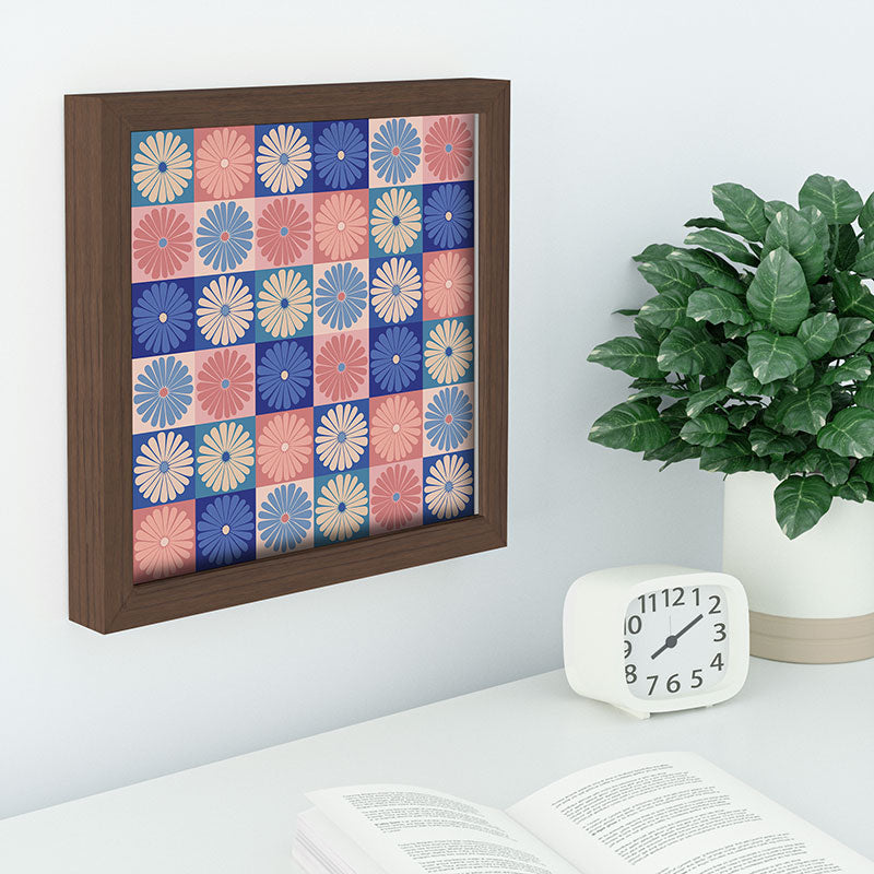 Colour Poems Checker Daisies II Blue Pink Recessed Framing Square