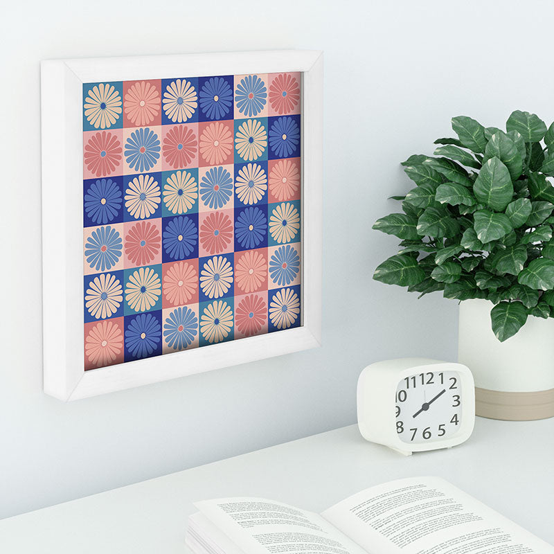 Colour Poems Checker Daisies II Blue Pink Recessed Framing Square