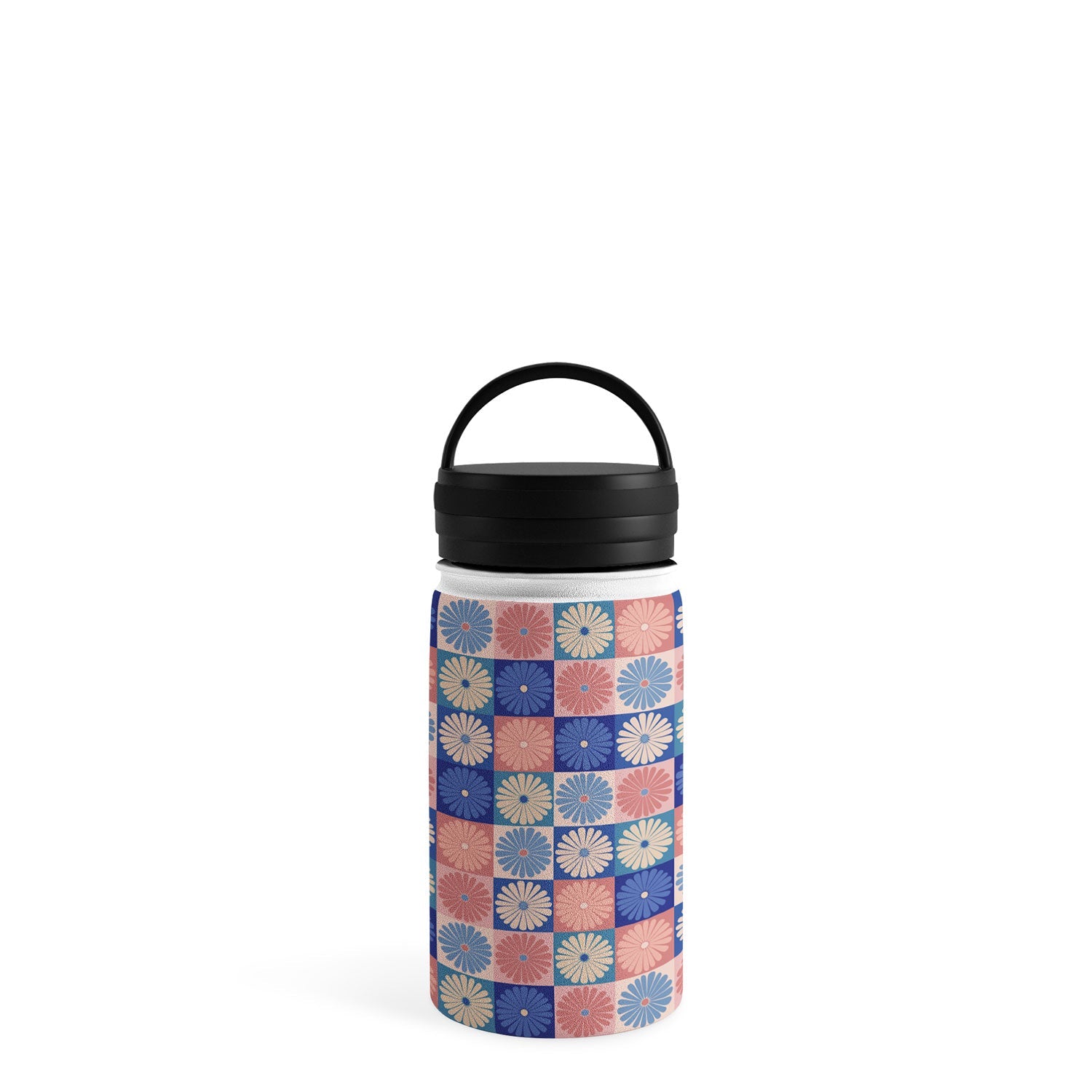 Colour Poems Checker Daisies II Blue Pink Water Bottle