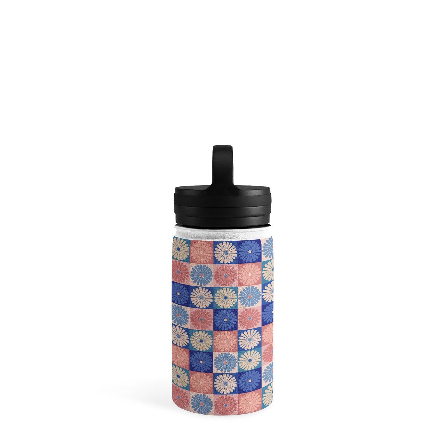 Colour Poems Checker Daisies II Blue Pink Water Bottle