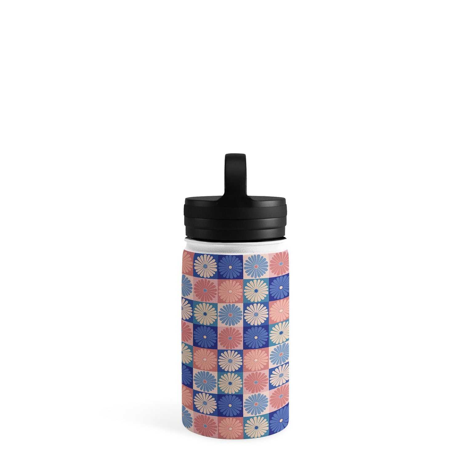 Colour Poems Checker Daisies II Blue Pink Water Bottle