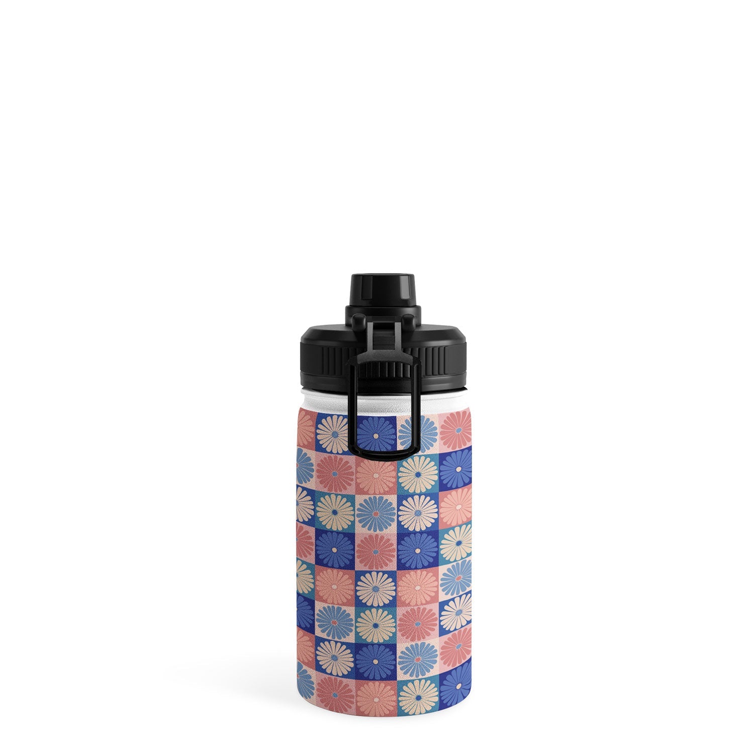 Colour Poems Checker Daisies II Blue Pink Water Bottle