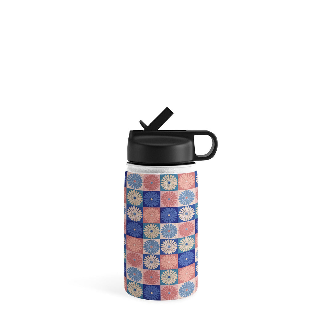 Colour Poems Checker Daisies II Blue Pink Water Bottle