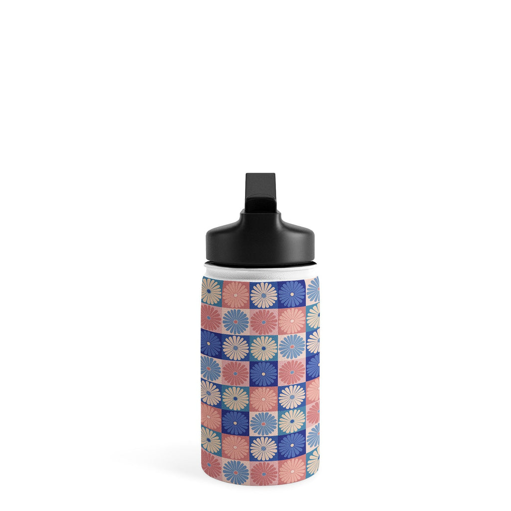 Colour Poems Checker Daisies II Blue Pink Water Bottle