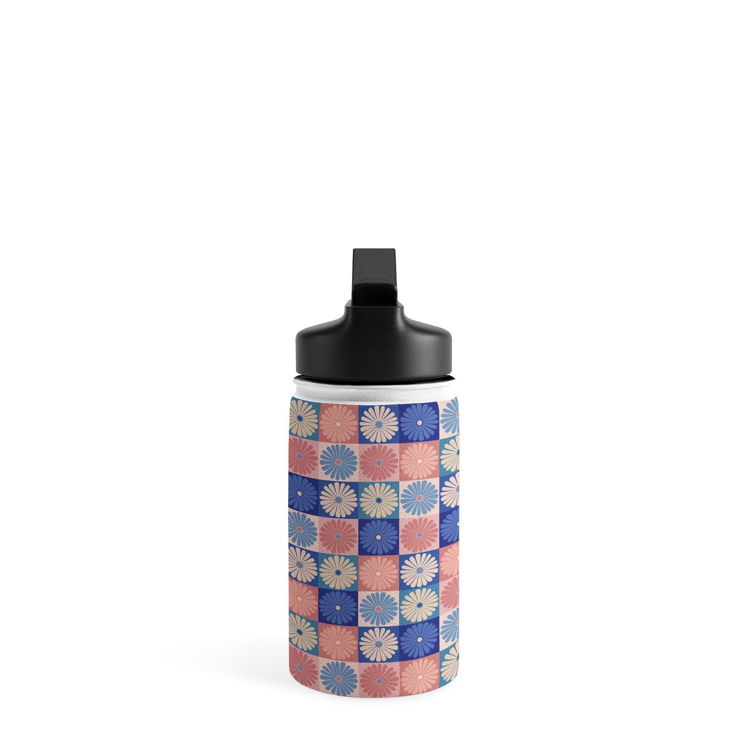 Colour Poems Checker Daisies II Blue Pink Water Bottle