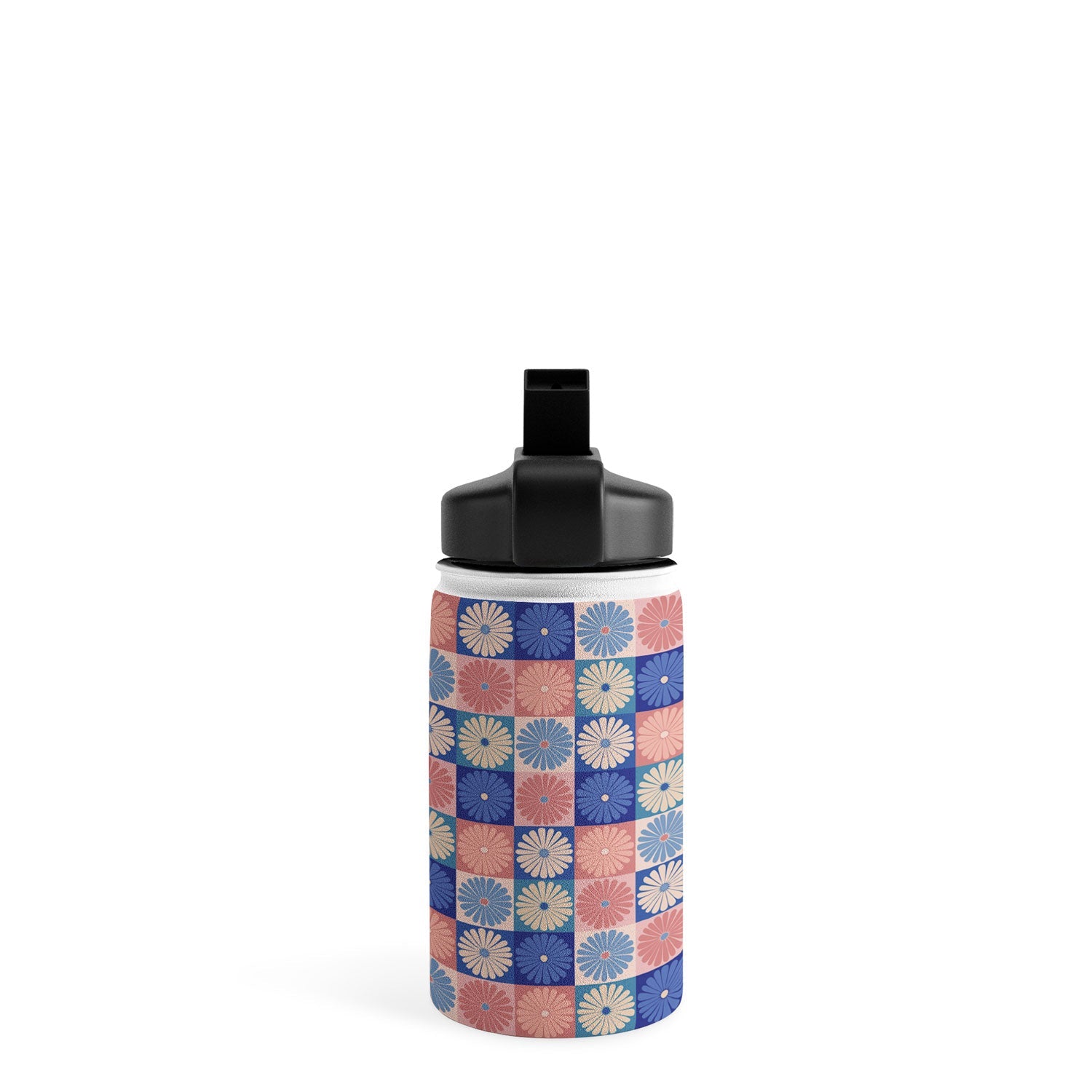 Colour Poems Checker Daisies II Blue Pink Water Bottle