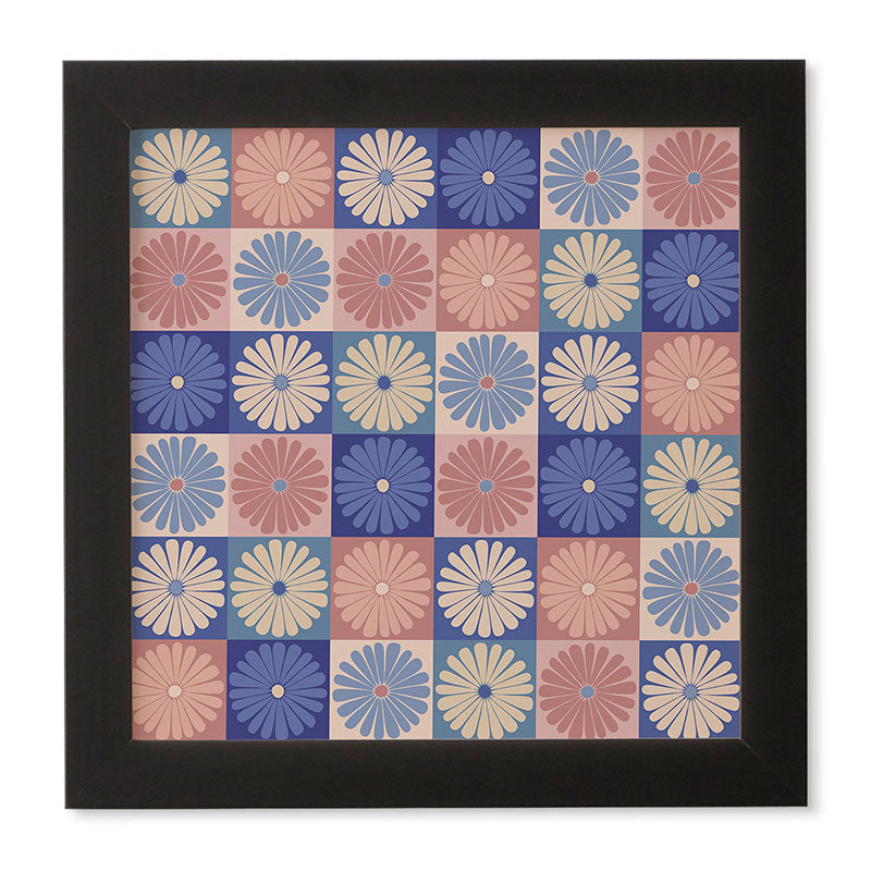 Colour Poems Checker Daisies II Blue Pink Framed Wall Art