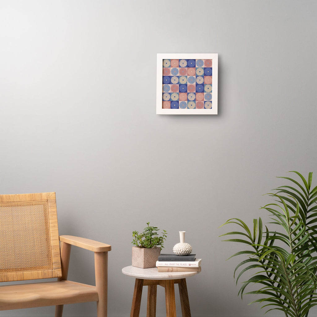 Colour Poems Checker Daisies II Blue Pink Framed Wall Art