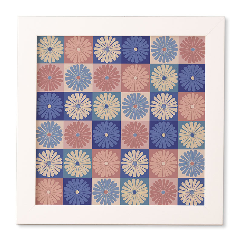 Colour Poems Checker Daisies II Blue Pink Framed Wall Art