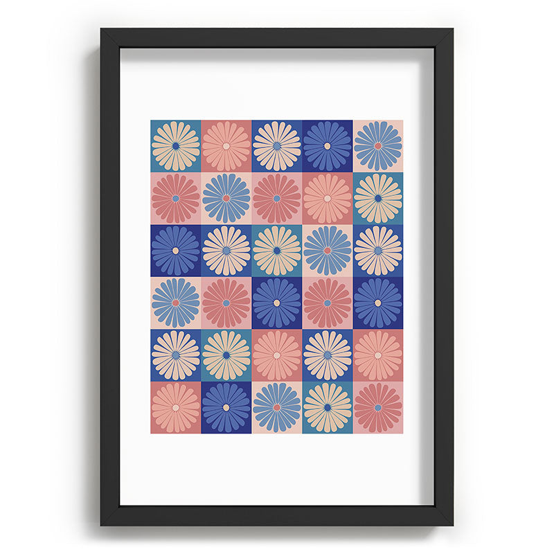 Colour Poems Checker Daisies II Blue Pink Recessed Framing Rectangle