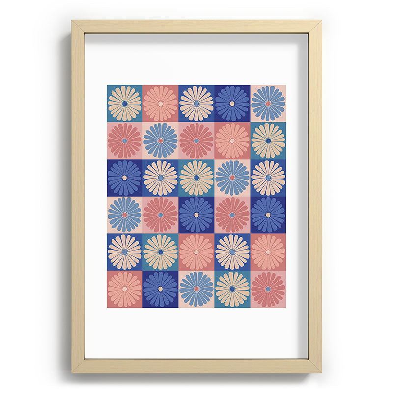 Colour Poems Checker Daisies II Blue Pink Recessed Framing Rectangle