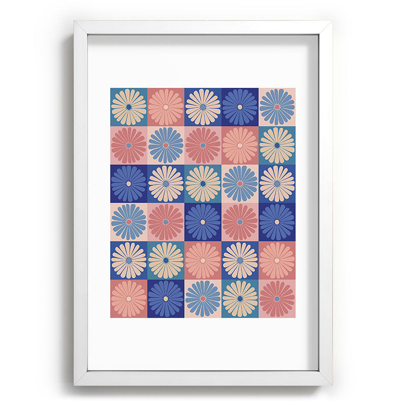 Colour Poems Checker Daisies II Blue Pink Recessed Framing Rectangle