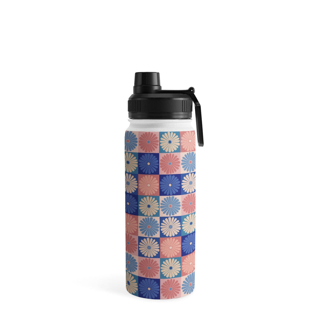 Colour Poems Checker Daisies II Blue Pink Water Bottle