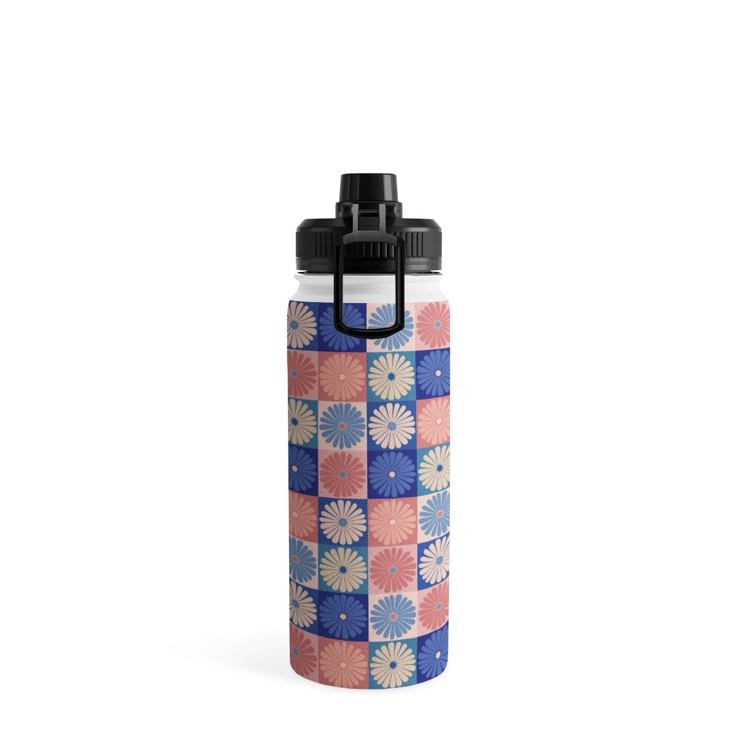 Colour Poems Checker Daisies II Blue Pink Water Bottle