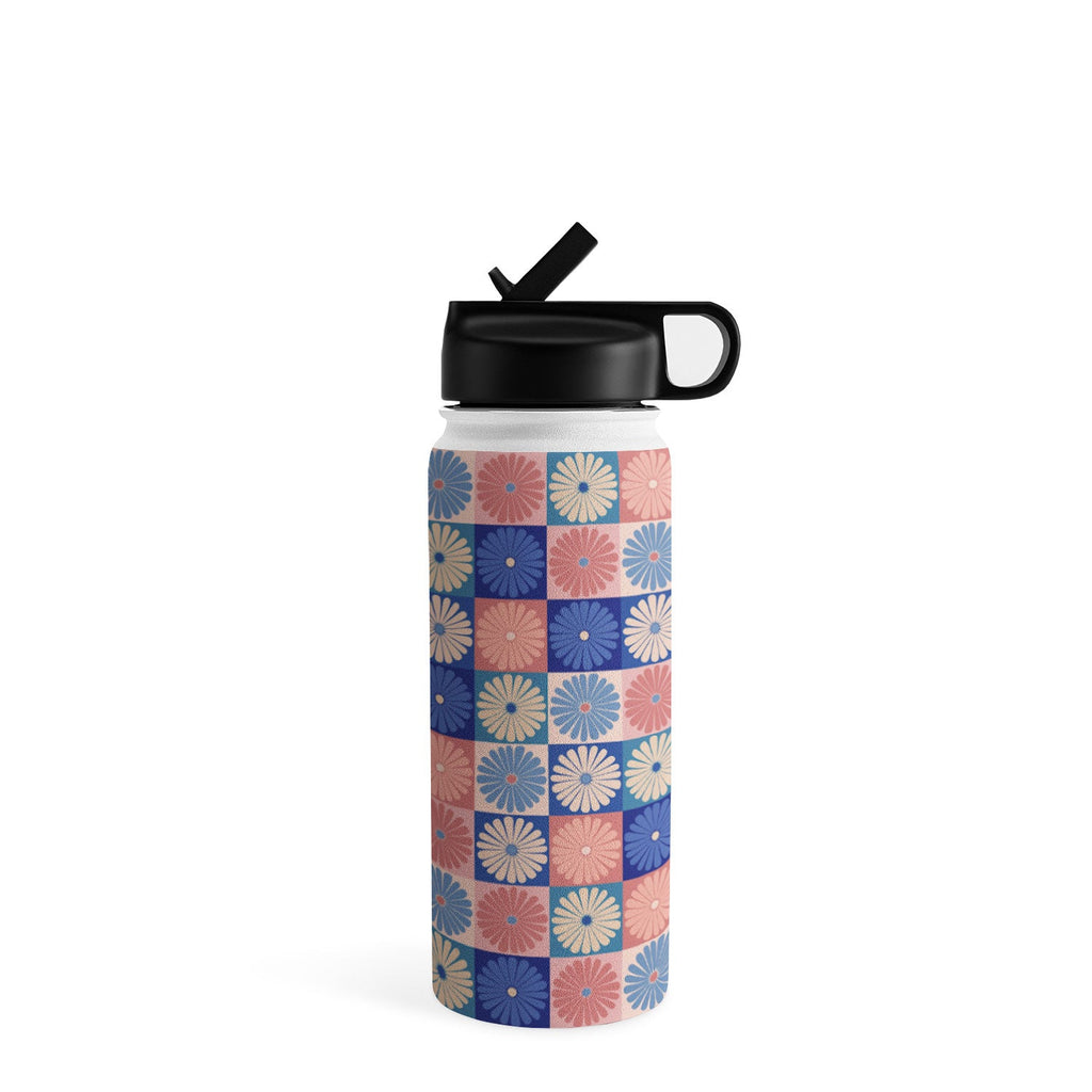 Colour Poems Checker Daisies II Blue Pink Water Bottle