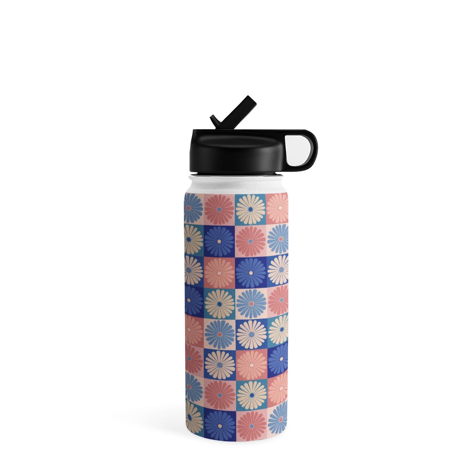 Colour Poems Checker Daisies II Blue Pink Water Bottle