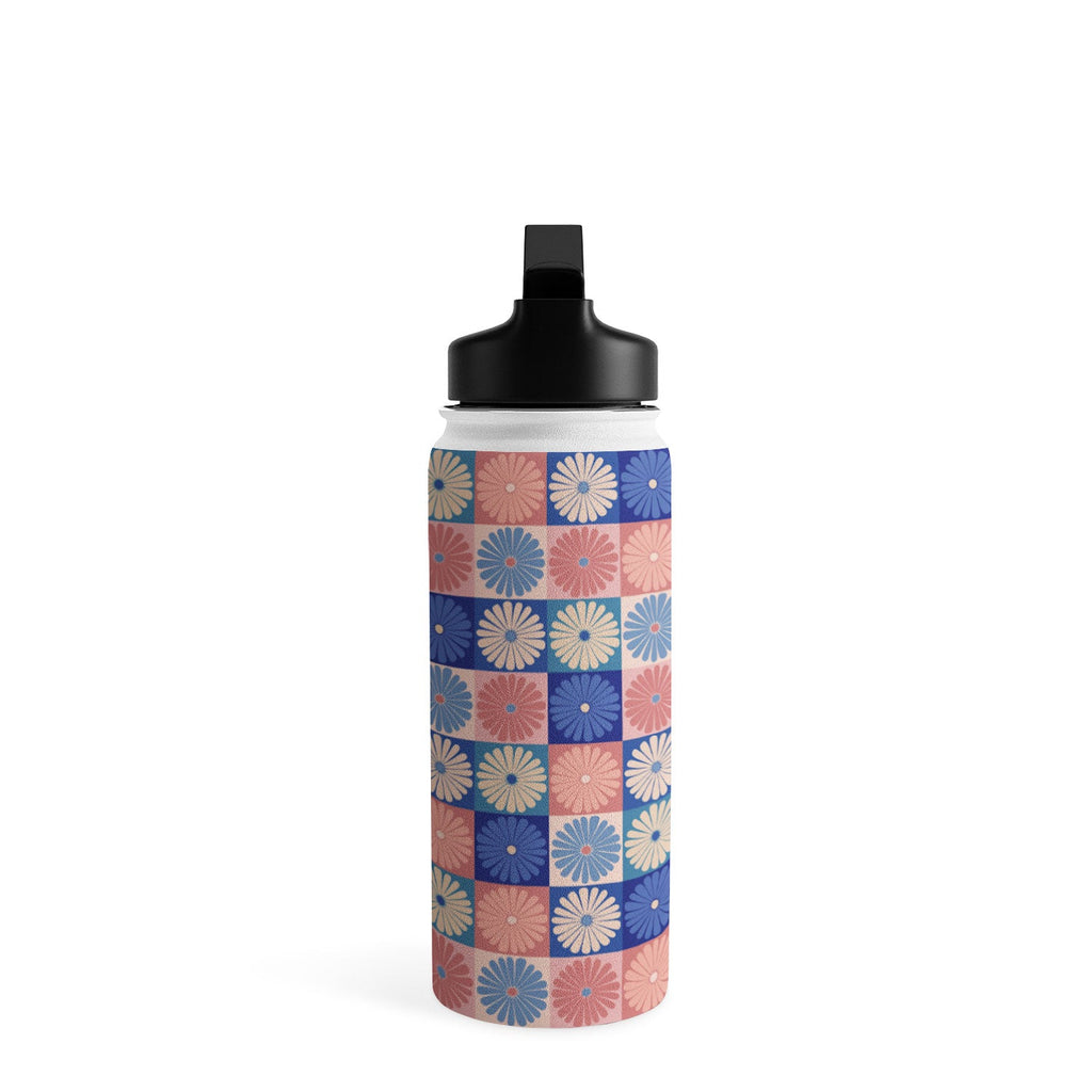 Colour Poems Checker Daisies II Blue Pink Water Bottle