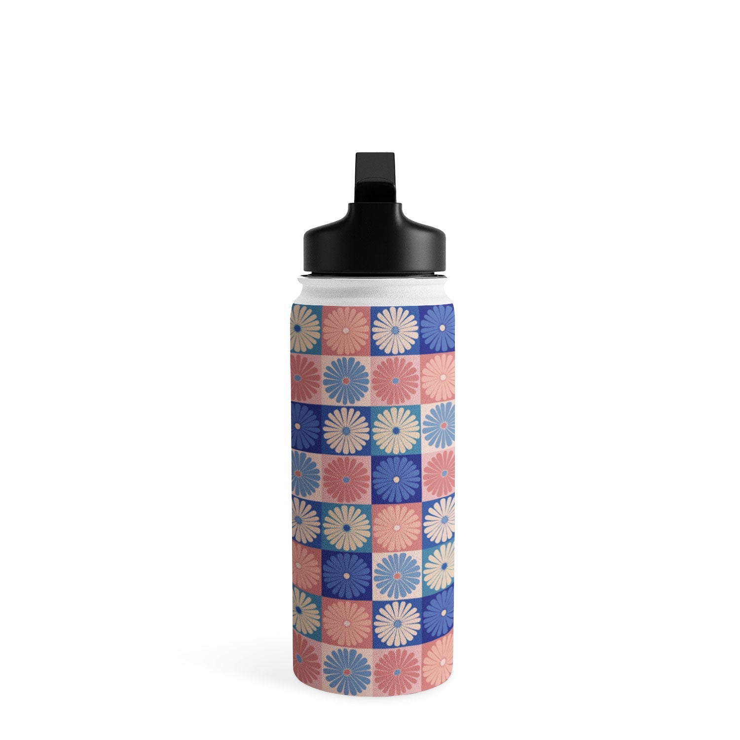 Colour Poems Checker Daisies II Blue Pink Water Bottle