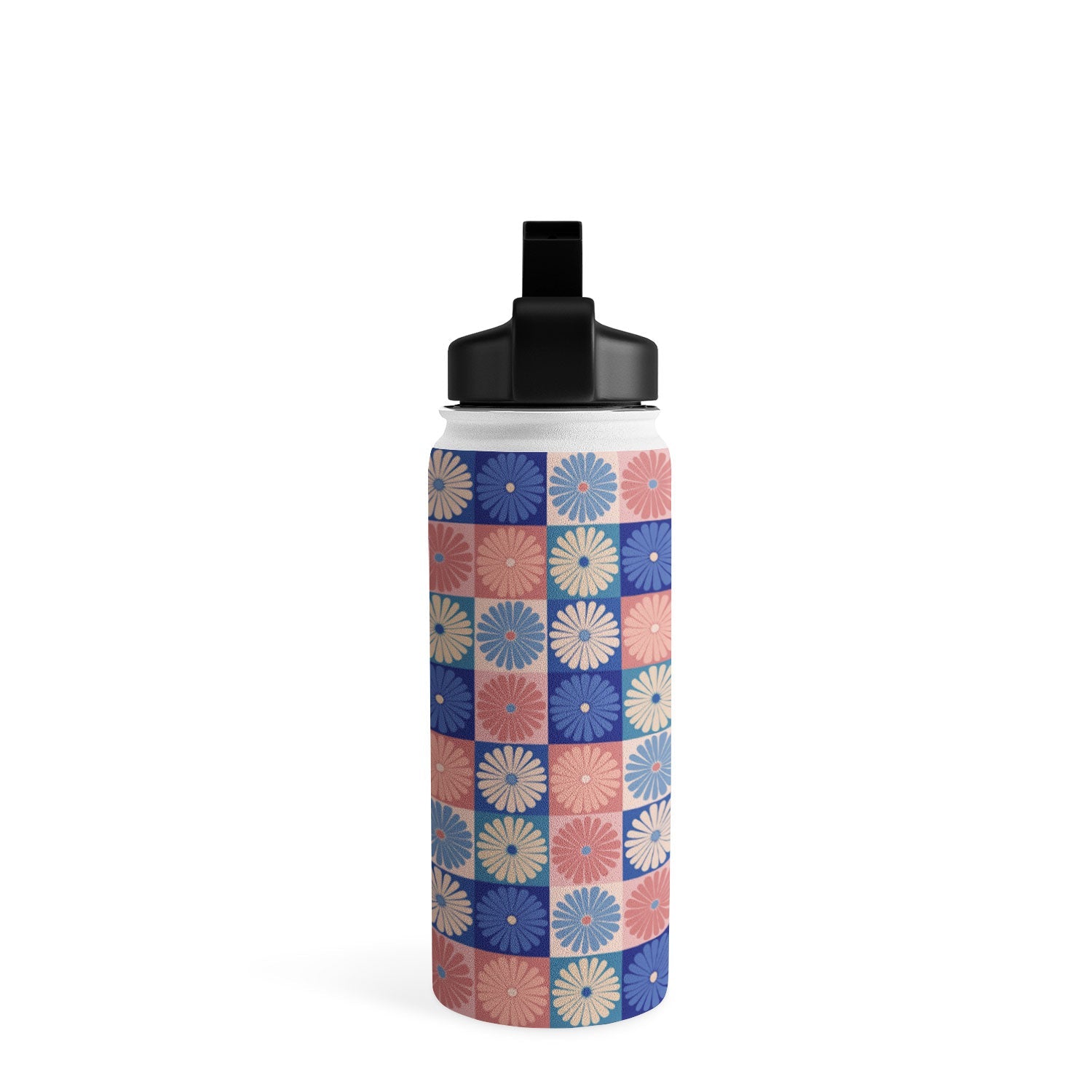 Colour Poems Checker Daisies II Blue Pink Water Bottle