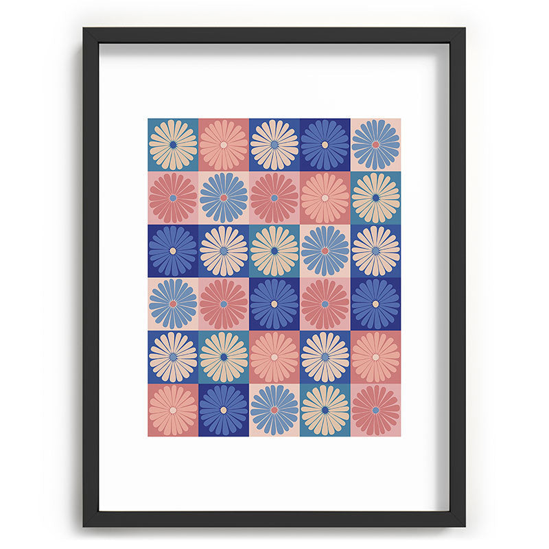 Colour Poems Checker Daisies II Blue Pink Recessed Framing Rectangle