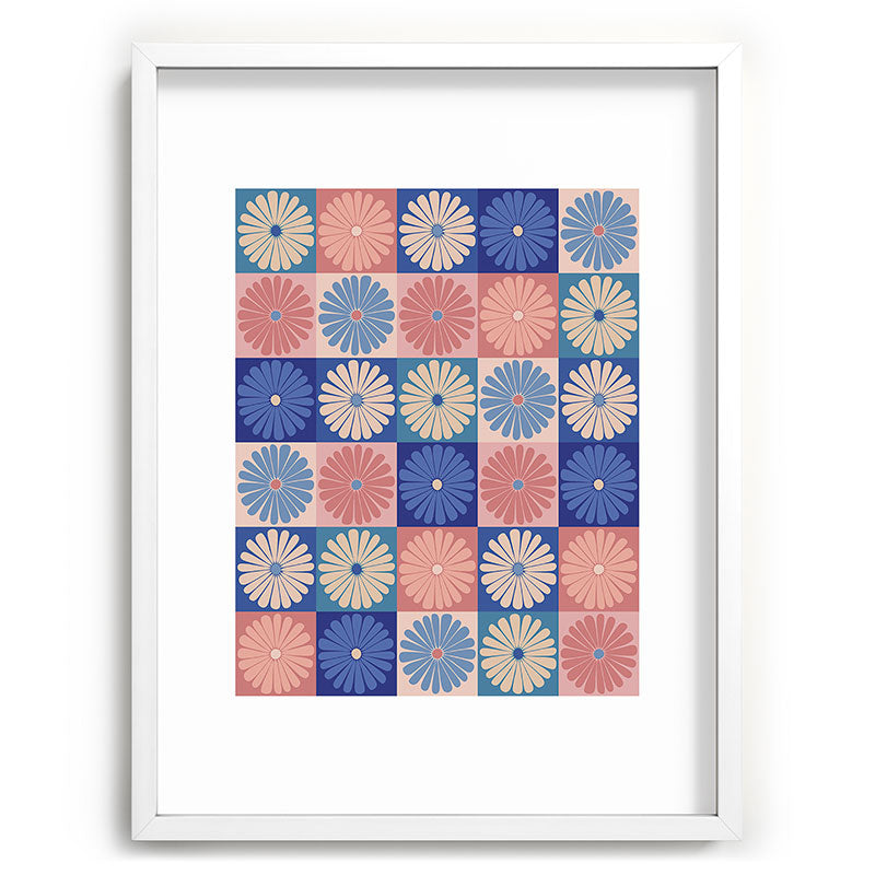 Colour Poems Checker Daisies II Blue Pink Recessed Framing Rectangle