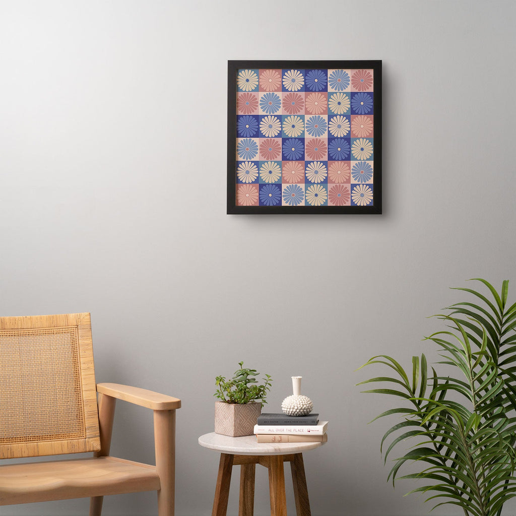 Colour Poems Checker Daisies II Blue Pink Framed Wall Art