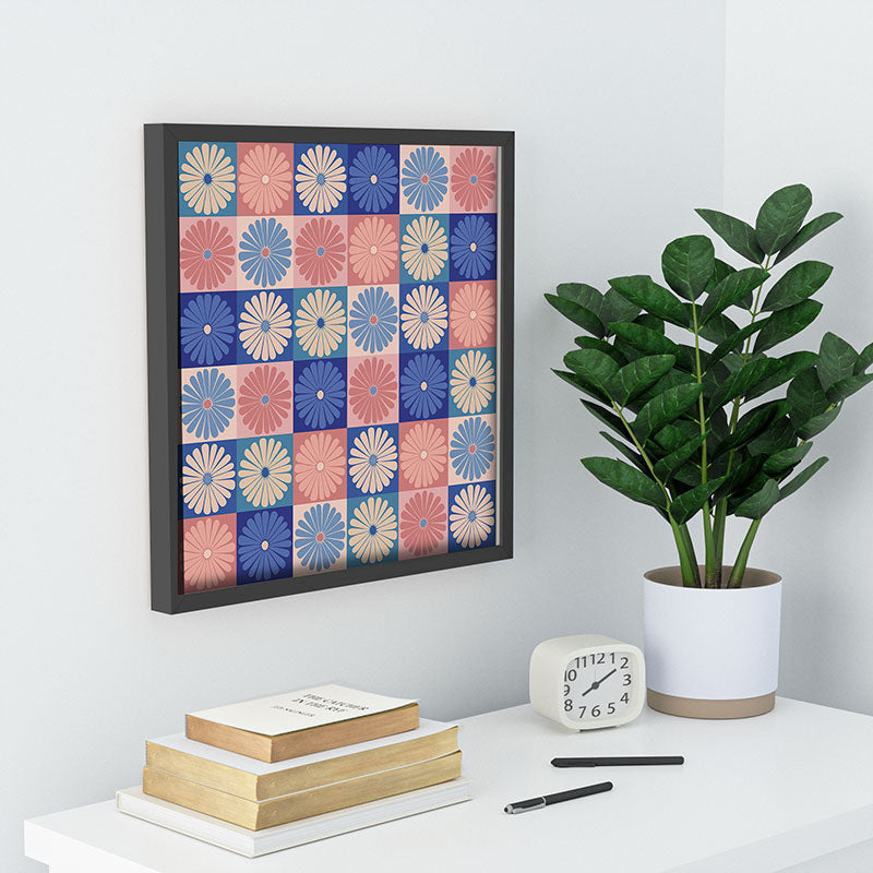 Colour Poems Checker Daisies II Blue Pink Recessed Framing Square