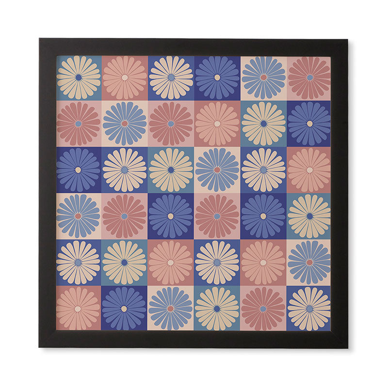Colour Poems Checker Daisies II Blue Pink Framed Wall Art