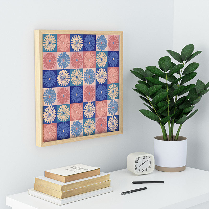 Colour Poems Checker Daisies II Blue Pink Recessed Framing Square