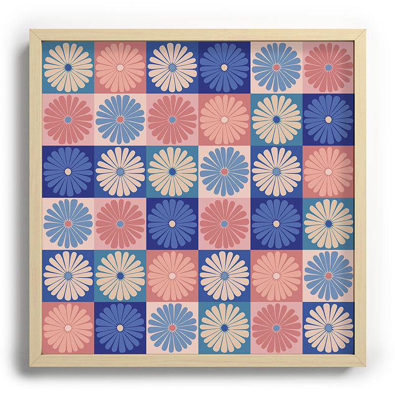 Colour Poems Checker Daisies II Blue Pink Recessed Framing Square