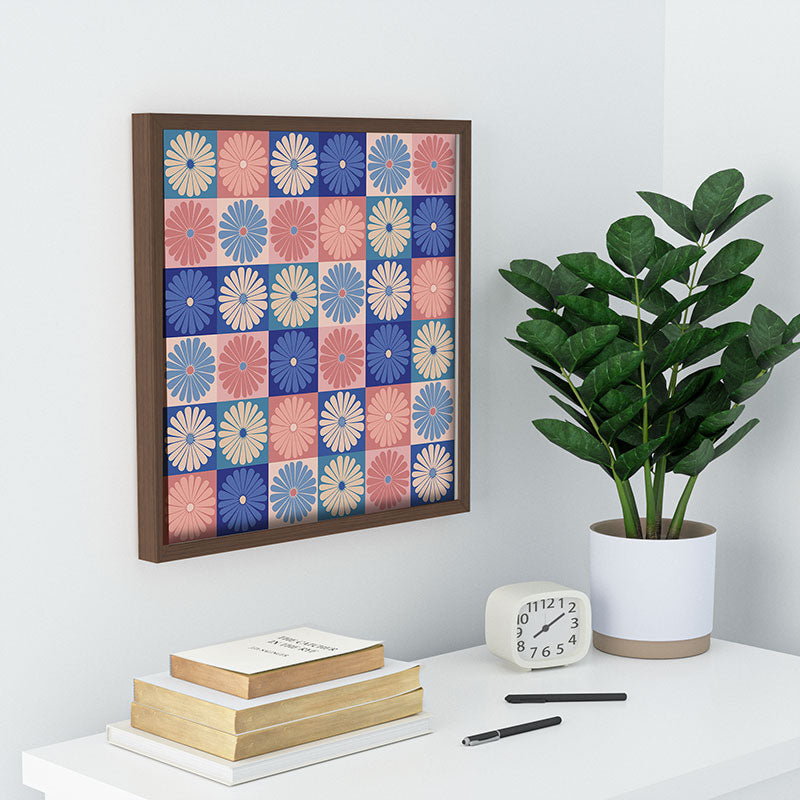 Colour Poems Checker Daisies II Blue Pink Recessed Framing Square