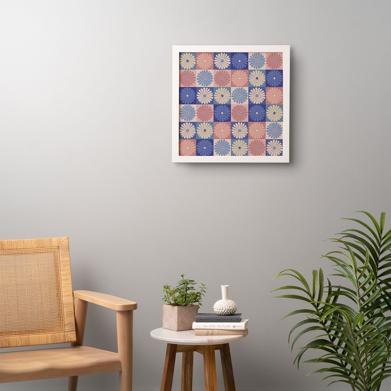 Colour Poems Checker Daisies II Blue Pink Framed Wall Art