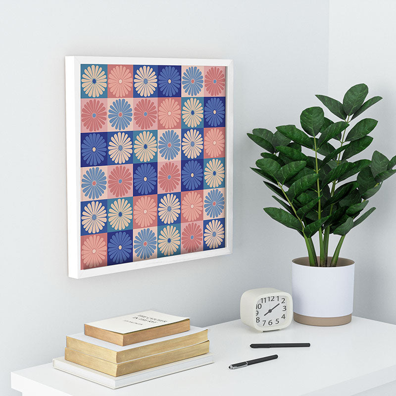 Colour Poems Checker Daisies II Blue Pink Recessed Framing Square