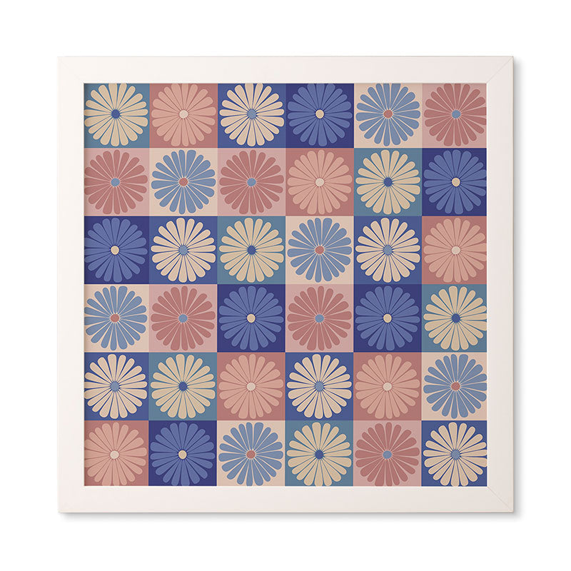 Colour Poems Checker Daisies II Blue Pink Framed Wall Art