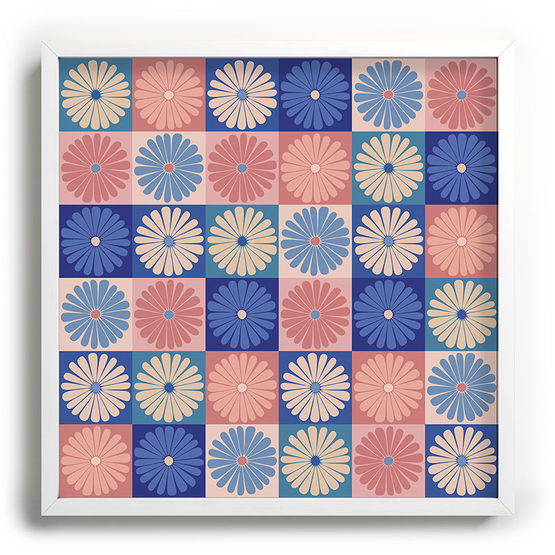 Colour Poems Checker Daisies II Blue Pink Recessed Framing Square