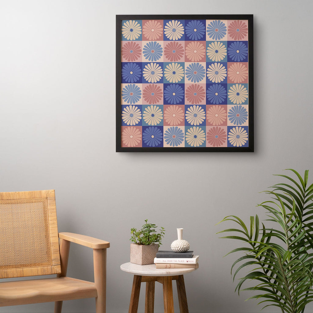 Colour Poems Checker Daisies II Blue Pink Framed Wall Art