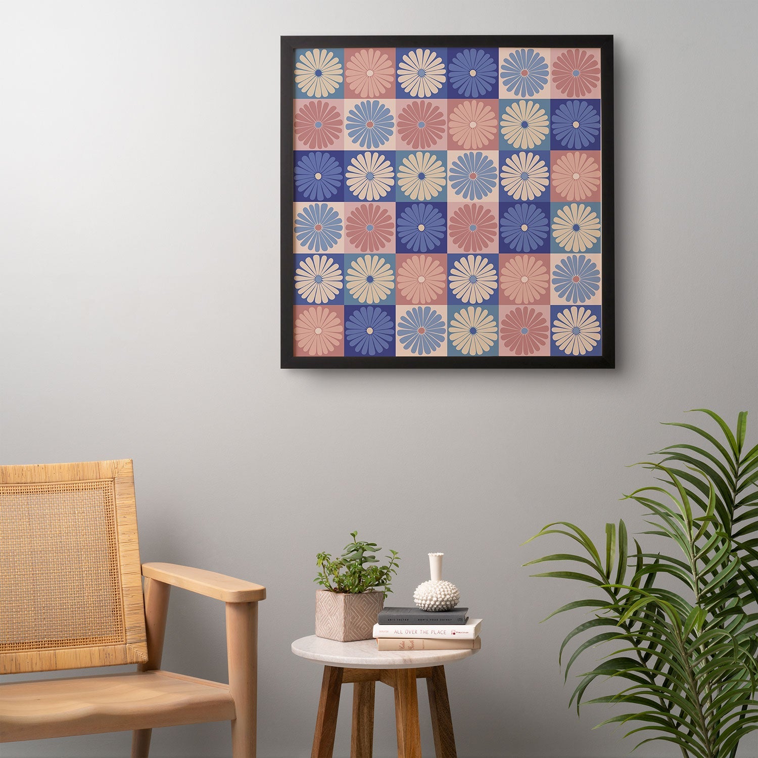 Colour Poems Checker Daisies II Blue Pink Framed Wall Art