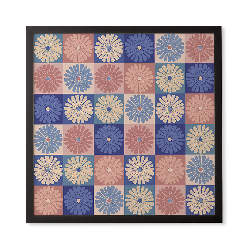 Colour Poems Checker Daisies II Blue Pink Framed Wall Art