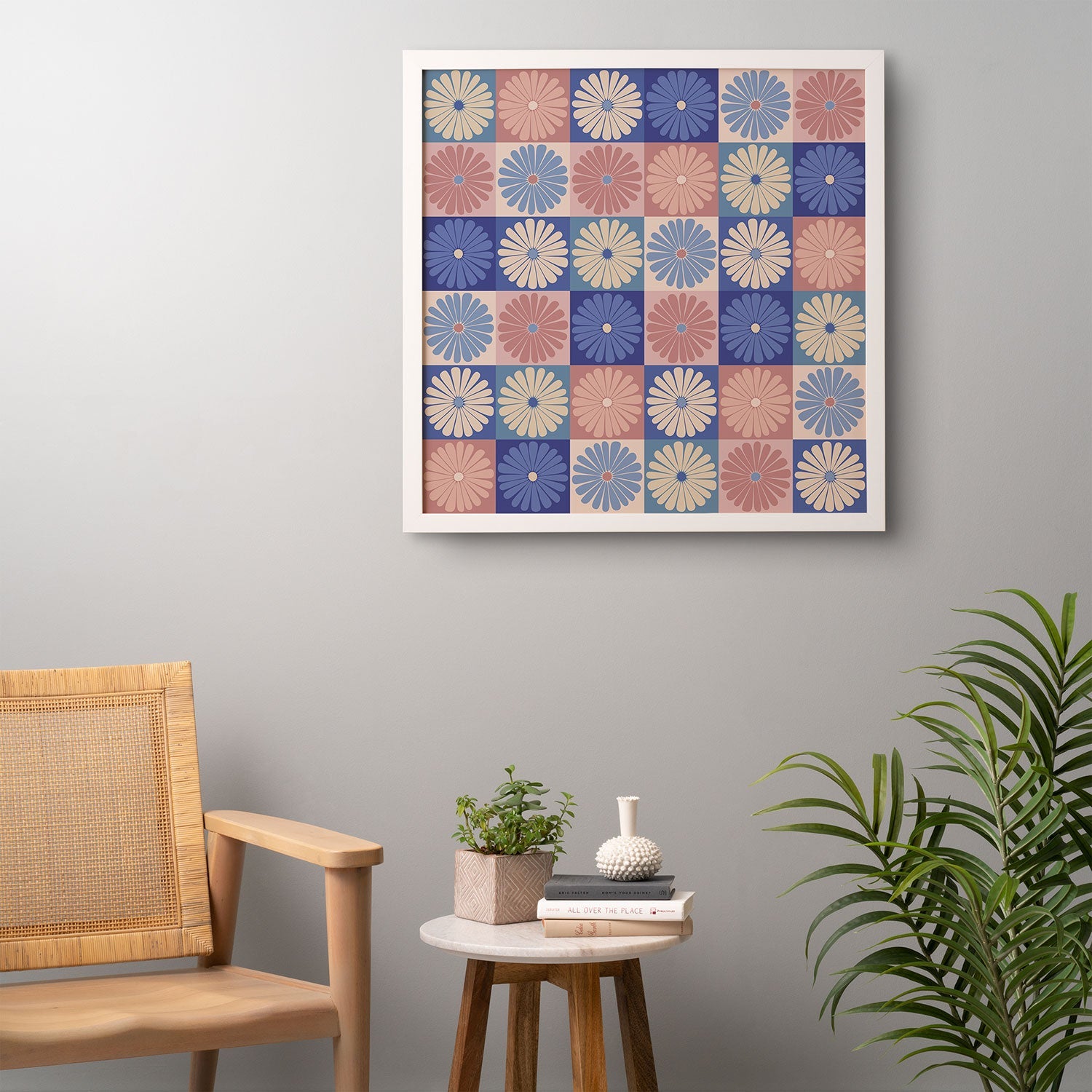 Colour Poems Checker Daisies II Blue Pink Framed Wall Art