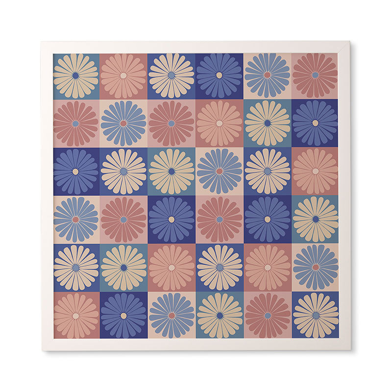 Colour Poems Checker Daisies II Blue Pink Framed Wall Art