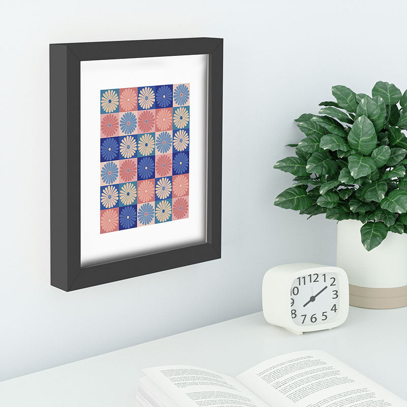 Colour Poems Checker Daisies II Blue Pink Recessed Framing Rectangle