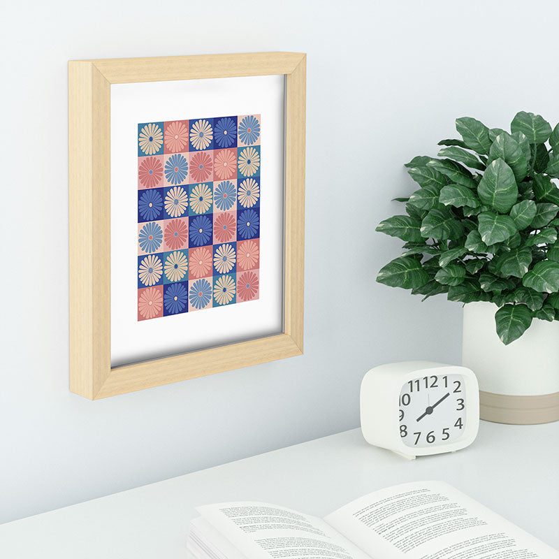 Colour Poems Checker Daisies II Blue Pink Recessed Framing Rectangle