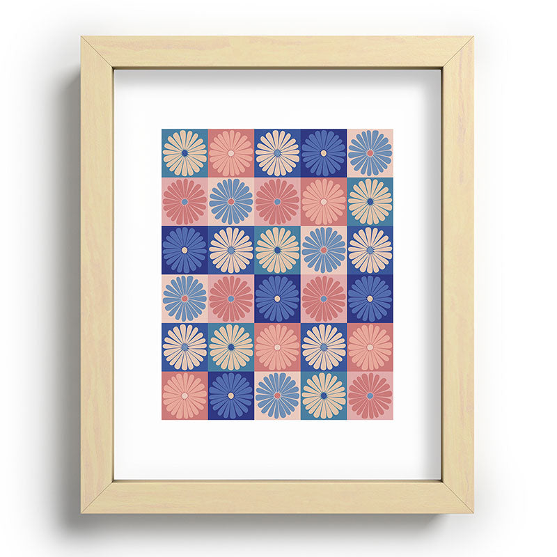 Colour Poems Checker Daisies II Blue Pink Recessed Framing Rectangle