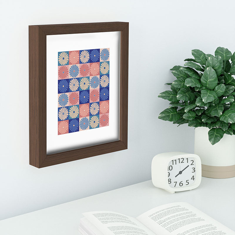 Colour Poems Checker Daisies II Blue Pink Recessed Framing Rectangle