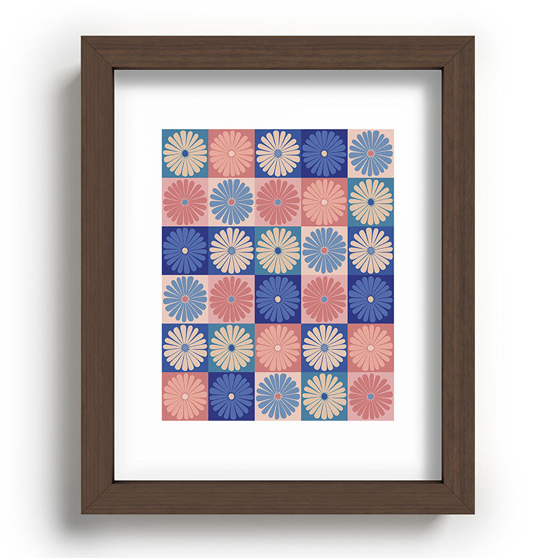 Colour Poems Checker Daisies II Blue Pink Recessed Framing Rectangle