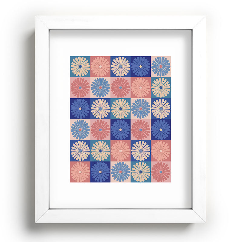 Colour Poems Checker Daisies II Blue Pink Recessed Framing Rectangle