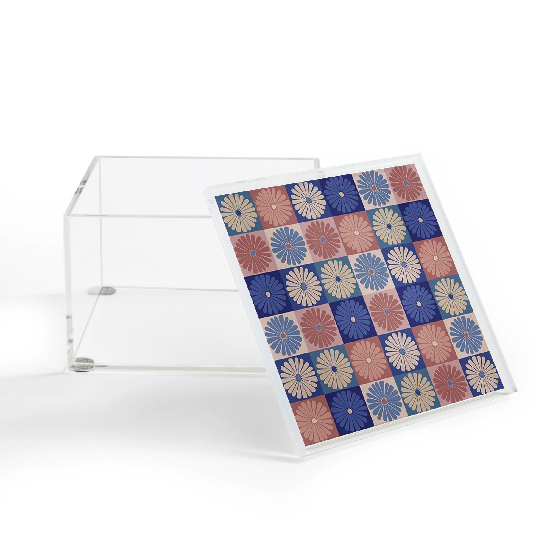 Colour Poems Checker Daisies II Blue Pink Acrylic Box